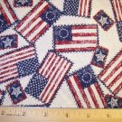 1 yard -  Flags tossed all over - Dark Red, Blue & Off-white colors in fabric - Patriotic USA