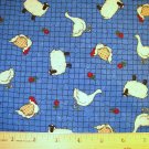 1 yard - Goose, Chickens and sheep all over blue background fabric