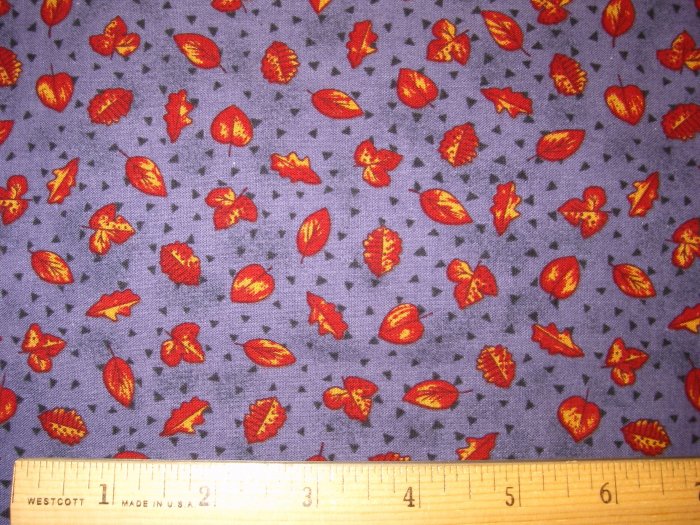1 yard - English Collection - Blue with Rust leaves fabric - David Textiles