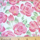 1 yard -  Large red watercolor roses with green leaves on white fabric