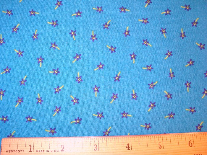 1 yard -  Marcus Brothers - Blue with Tiny Purple Flowers fabric