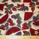 1 yard - Watermelon slices with Grapes and Strawberries on beige background fabric