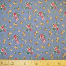 1 yard - Wedgewood blue fabric with yellow daisies and red and pink roses all over