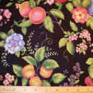 1 yard - Black fabric with multi-colored fruit and flowers all over