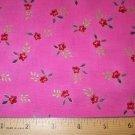 1 yard - Hot pink fabric with red flowers, purple leaves and gold accents