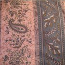 7/8 yard - Salmon pink & sage green striped fabric - paisley, ferns & leaves all over