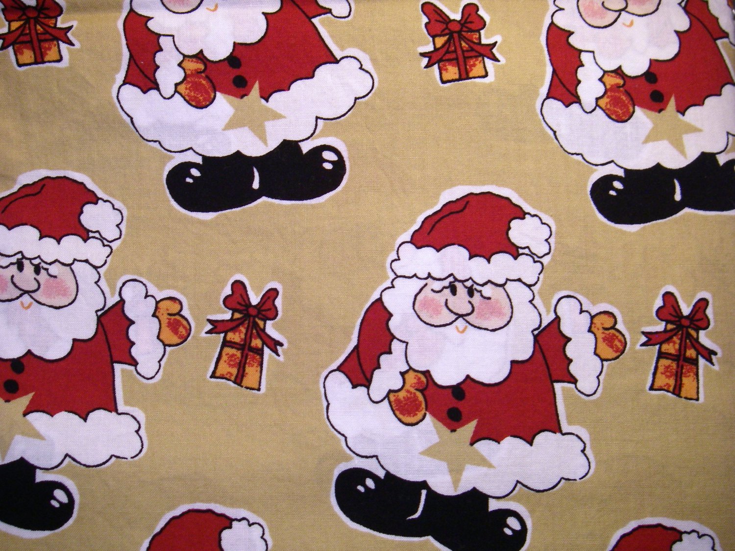 1.875 yards - Large Santa Claus design all over light gold tan background fabric