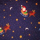 1.875 yards - Navy blue fabric with Santas in sleigh with reindeer and stars all over