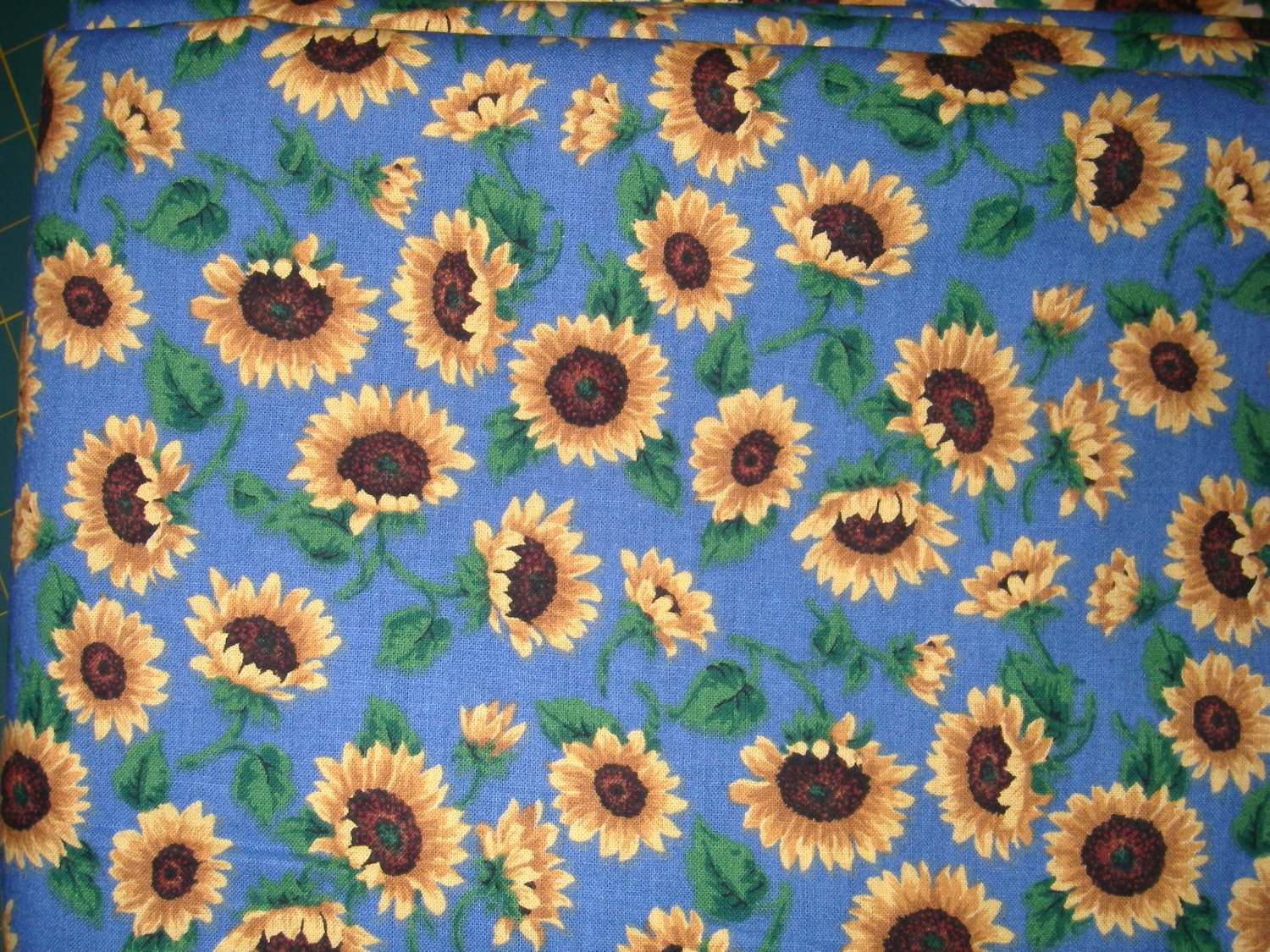 1.33 yards - Blue Sunflower - Sunflowers all over blue fabric