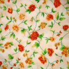 1 yard - Orange flowers on creamy yellow fabric