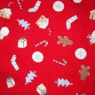 1 yard - Red fabric with tiny holiday items