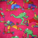 1.875 yards - Frogs on wheels - hot pink background fabric