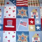 1 yard - Patriotic sparkle squares - Fabric with stars, flags, hats, hearts all over