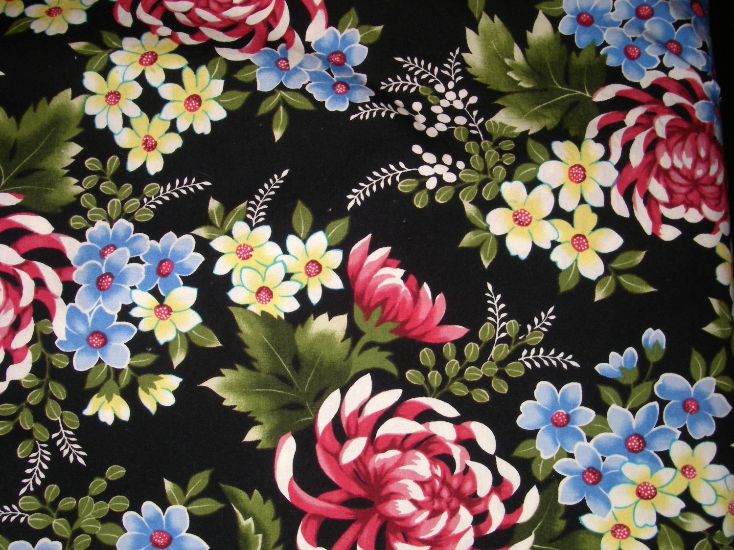 1 yard - Kona Bay Fabrics - Out of Print - Floral on black fabric - Design # KF-598