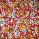 1 yard - Watercolor red floral fabric - Red, gold, white