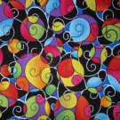 1.875 yards - Black with bright swirls all over fabric