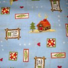 1 yard - Cabins and lodge themed items on blue fabric