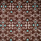1 yard - Brown swirl fabric with blue hearts