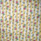 1 yard - Yellow stripe fabric with tiny roses - Shabby Chic print