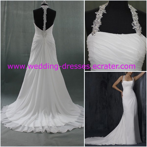 Hot Sales Halter Chffion Open Back Beadings Real Picture Wedding Dress/Bridal Gown(WD920)