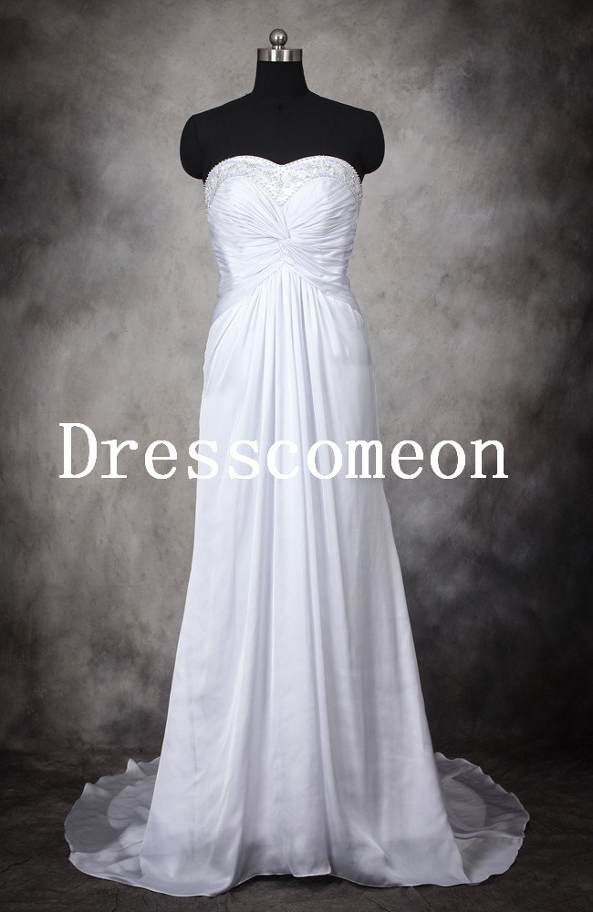 Elegant A-line Sweetheart Satin Floor Length Beading White Wedding Dress/Bridal Gown