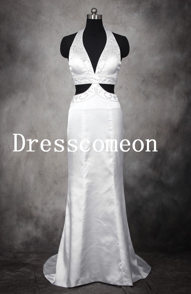 Charming Sheath Halter Satin White Wedding Dress/Bridal Gown