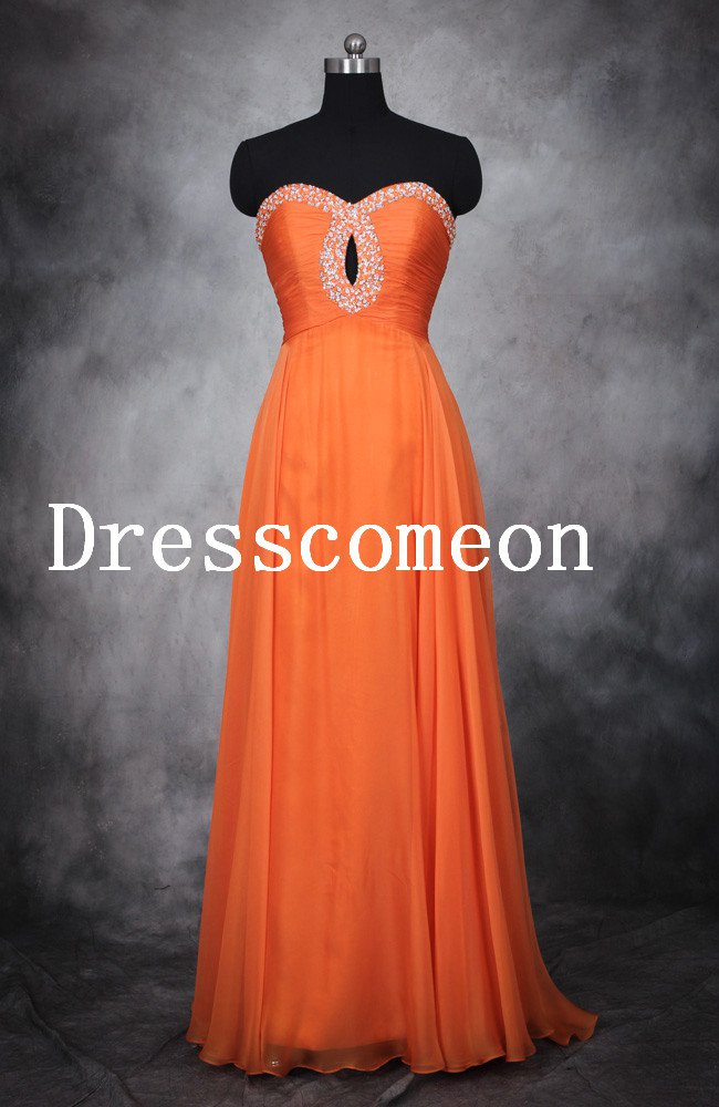 Beaded Sweetheart Neck Floor Length Chiffon Prom Dresses
