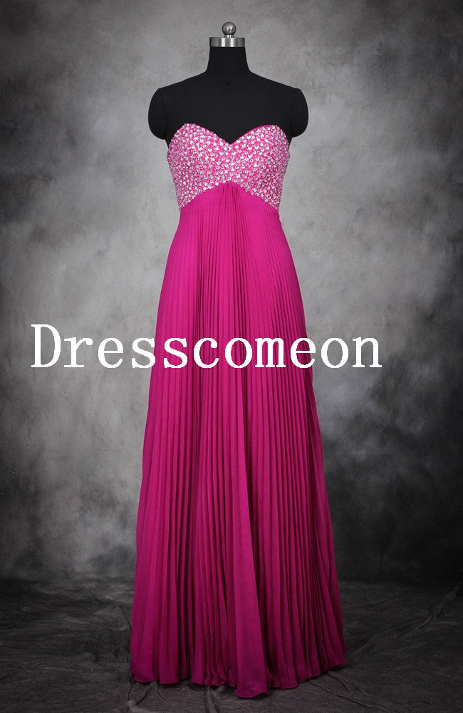 A Line Sweetheart Beading Floor Length Chiffon Prom Dresses(MD015)