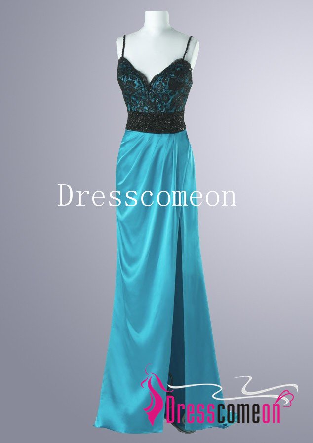 Sexy A-line Spaghettic Straps Floor Length Satin prom Dress/Evening Dress(MD041)