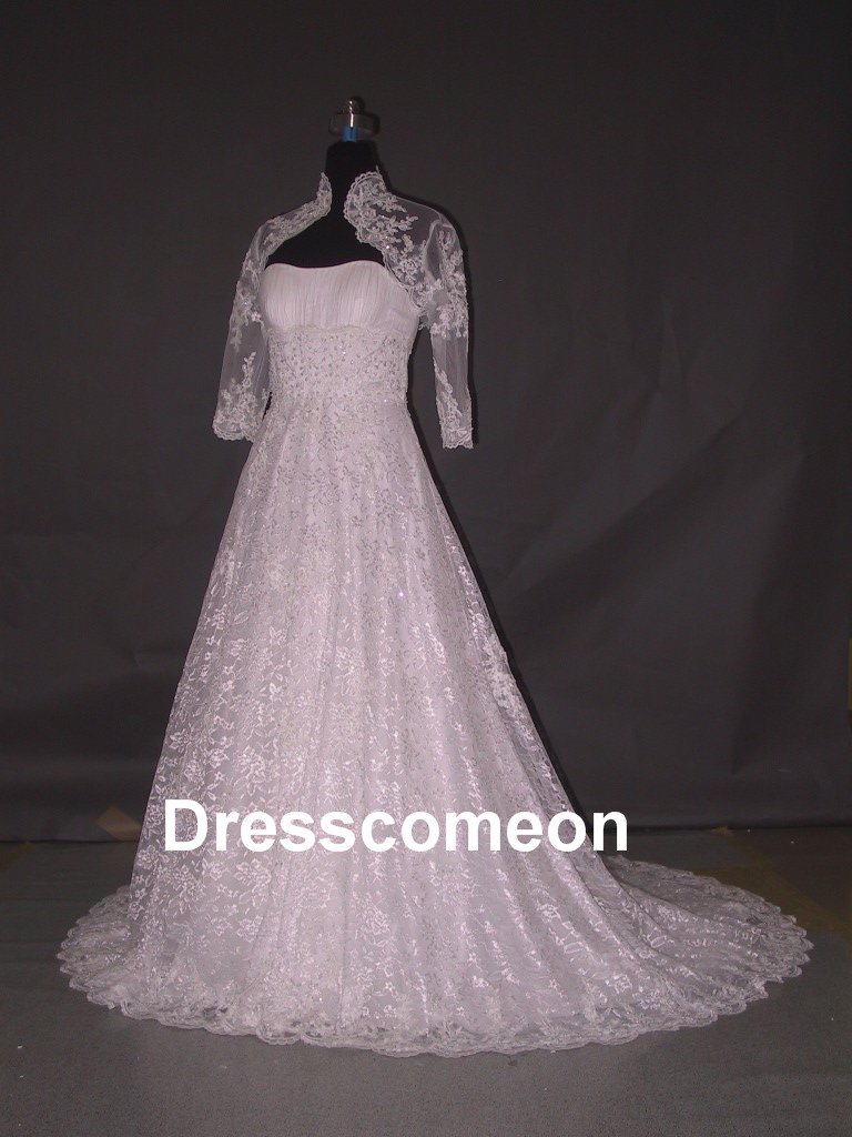 Custom Made Lace Bridal Dress,A-line Strapless Floor-length Wedding Dress/Bridal Gown