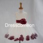 WHITE flower girl dress wedding formal pageant rose petals  tea- Length Flower girl dressess