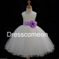 White Organza flower girl dress with sash and flower ,elegant  long girl dresses