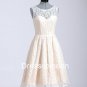 High Neck Chamage Lace Homecoming Dress,Illusion Sleeveless Handmade Cheap Short Prom Dress