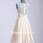 High Neck Chamage Lace  Homecoming Dress,Illusion Sleeveless Handmade Cheap Short Prom Dress
