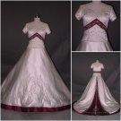 Short Sleeves Embroidery Royal Wedding Dress White And Red Satin Button Wedding Gown Wedding Dress
