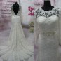Long Sleeves Open Back Ivory Lace Mermaid Wedding Dress,High Neck Beaded Belt Bridal Wedding Gown