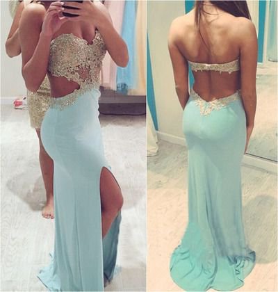 Hot Sales Light Blue Open Back Long Prom Dresses,Backless Evening Prom Gown