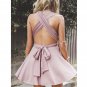 Stretch Satin With Pleats Ball Gown Halter Neckline A-line Homecoming Dresses H03