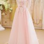 Lvory A-line Floor-Length Tulle Appliqued Pink Prom Dresses P02