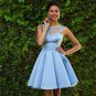 Lace Sleeveless A-Line Knee Length Satin With Applique Homecoming Dresses H09