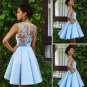 Lace Sleeveless A-Line Knee Length Satin With Applique Homecoming Dresses H09