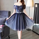 Sweetheart Off Shoulder Short Sleeve Navy A-Line Homecoming Dresses H16