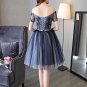 Sweetheart Off Shoulder Short Sleeve Navy A-Line Homecoming Dresses H16