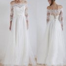Gorgeous Off Shoulder Long Sleeve Cheap Lace A-line Wedding Dress W06