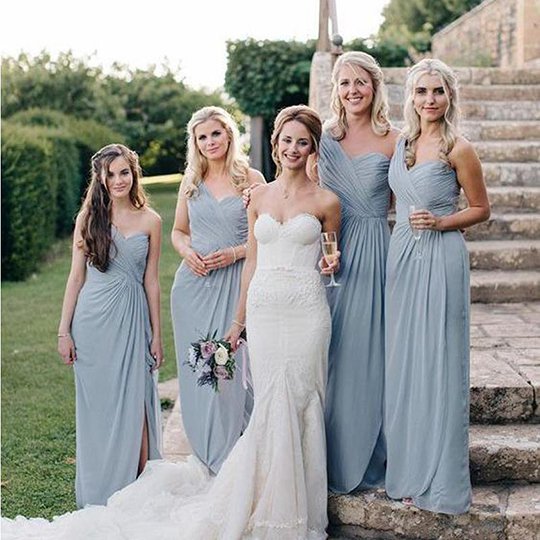 Elegant Chiffon One Shoulder Side Slit Long Bridesmaid Dresses B05