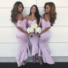 Sexy Lace Off Shoulder Short Sleeve Soft Satin Bridesmaid Dresses B09