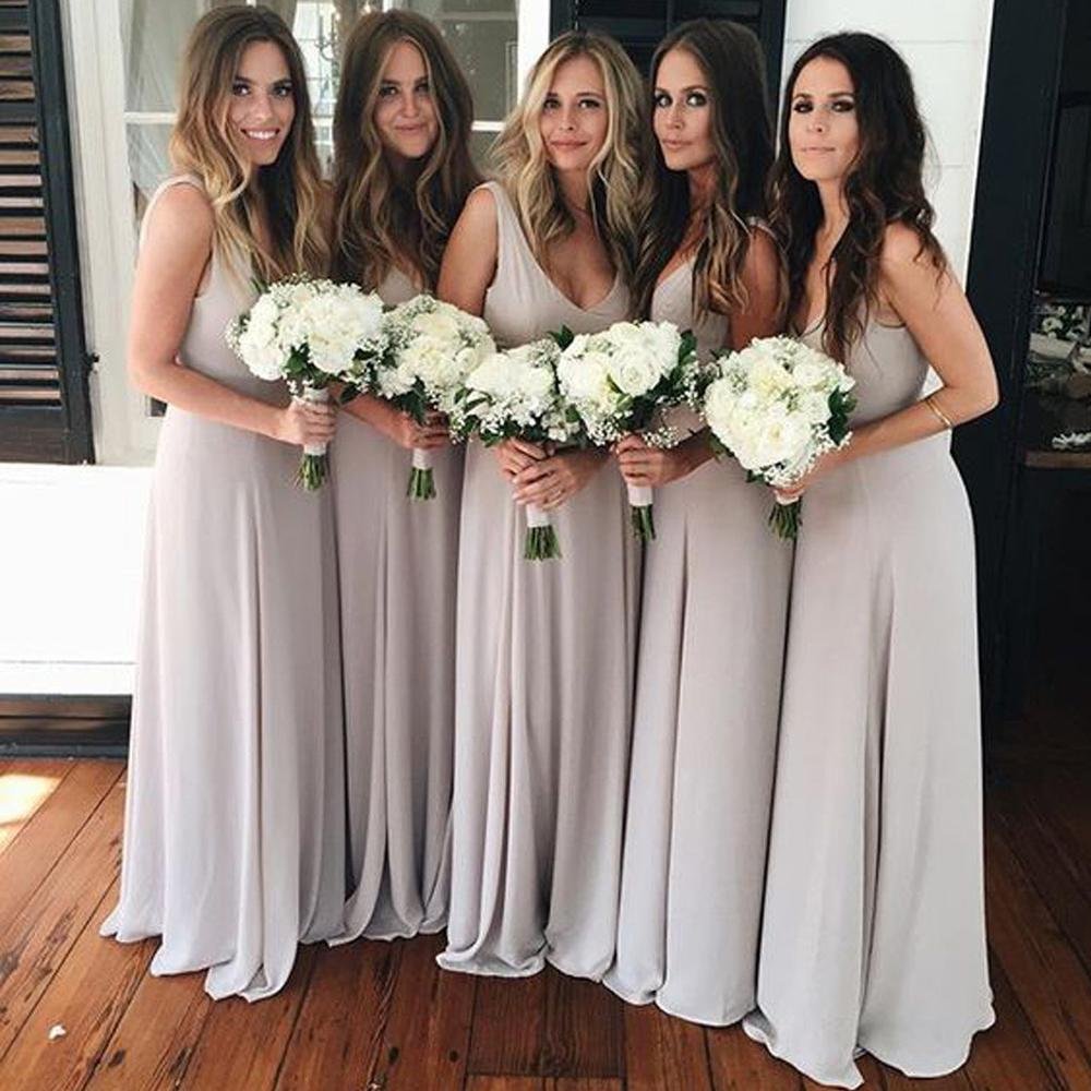 Simple Off Shoulder V Neck Elegant Formal A Line Bridesmaid Dresses B13