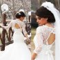Elegant 3/4-Length Sleeve Ivory Bowknot Tulle with Lace Wedding Dress W12