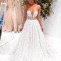 Simple A-line V-neck Sweep TrainBridal Gown Lace Wedding Dress W16