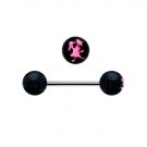 Black and Pink Smile Chinese Symbol Barbell Tongue Ring